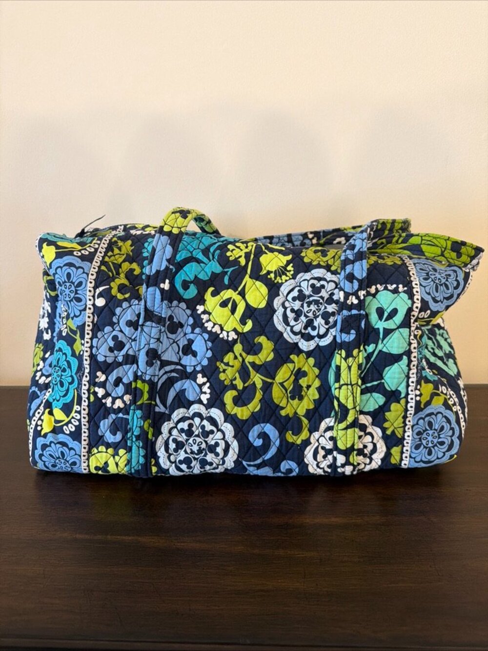 Vera Bradley X Disney Parks Mickey Duffle Bag Blue Green Floral Weekend EUC